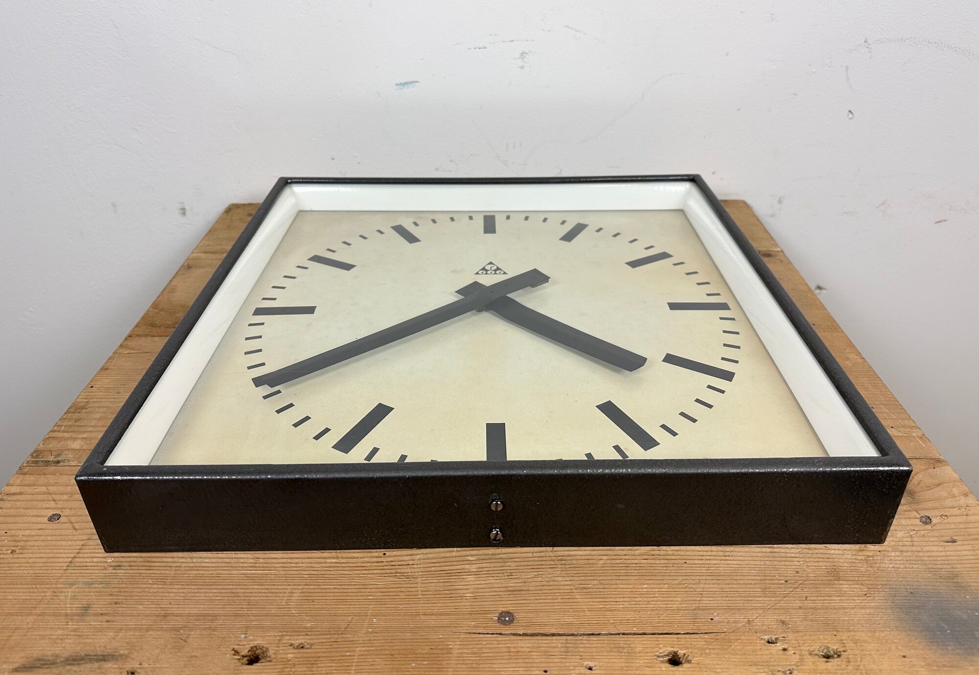 Dark grey square wall clock from pragotron, 1960s