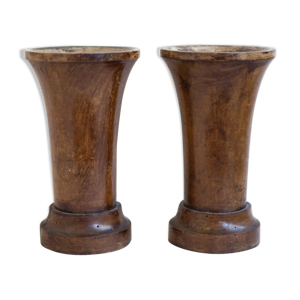 paire de vases bois vintage