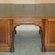 Antique double-sided desk C Hindley & Son in oak and leather