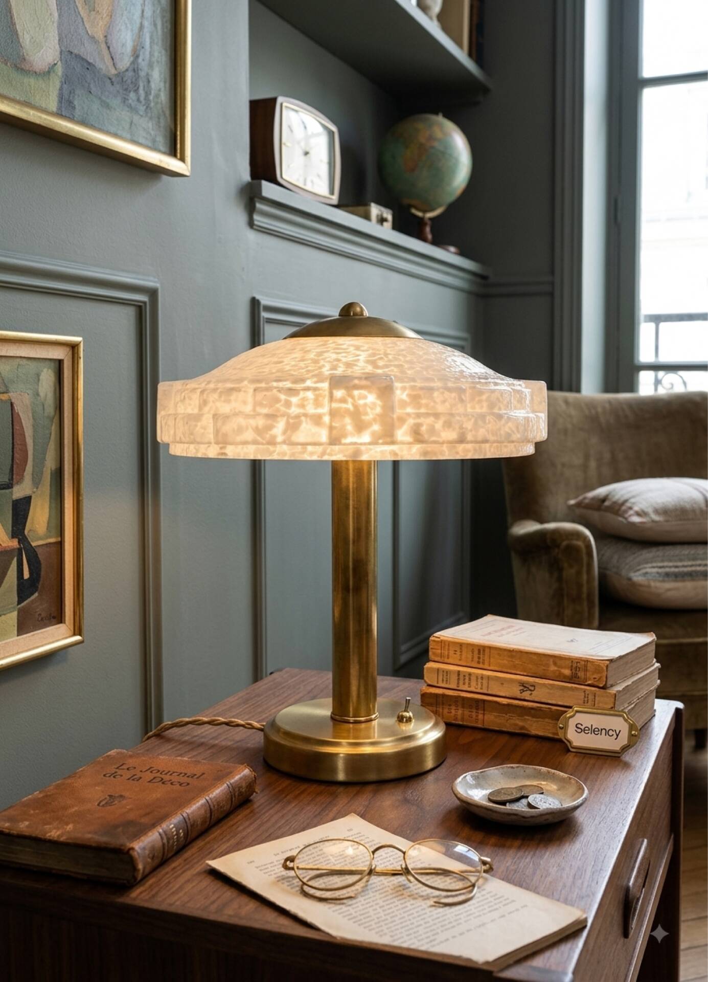 Table lamp in Skyscraper style • Clichy glass & brass