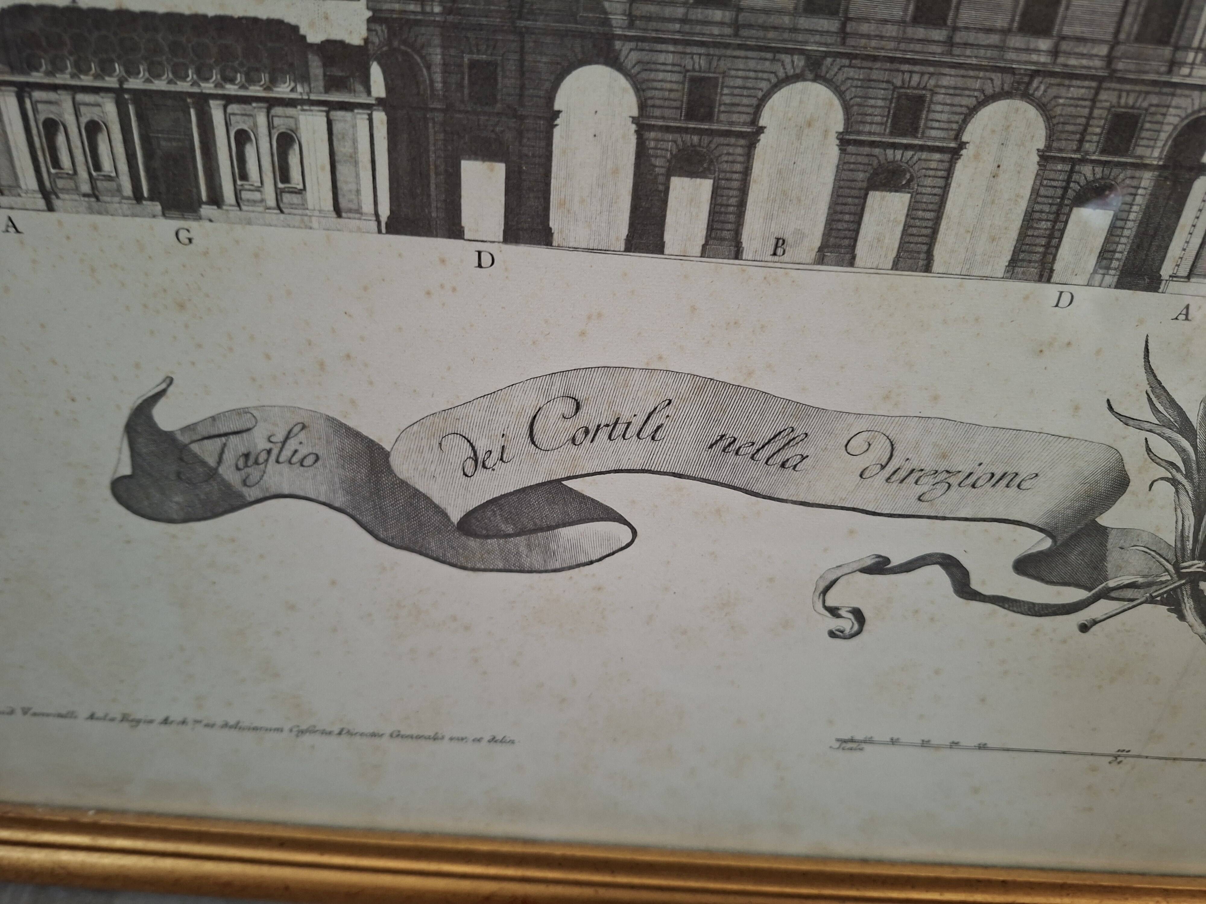 Stampa Vintage Reggia di Caserta Tavola X Vanvitelli Anni '50 69x50 cm