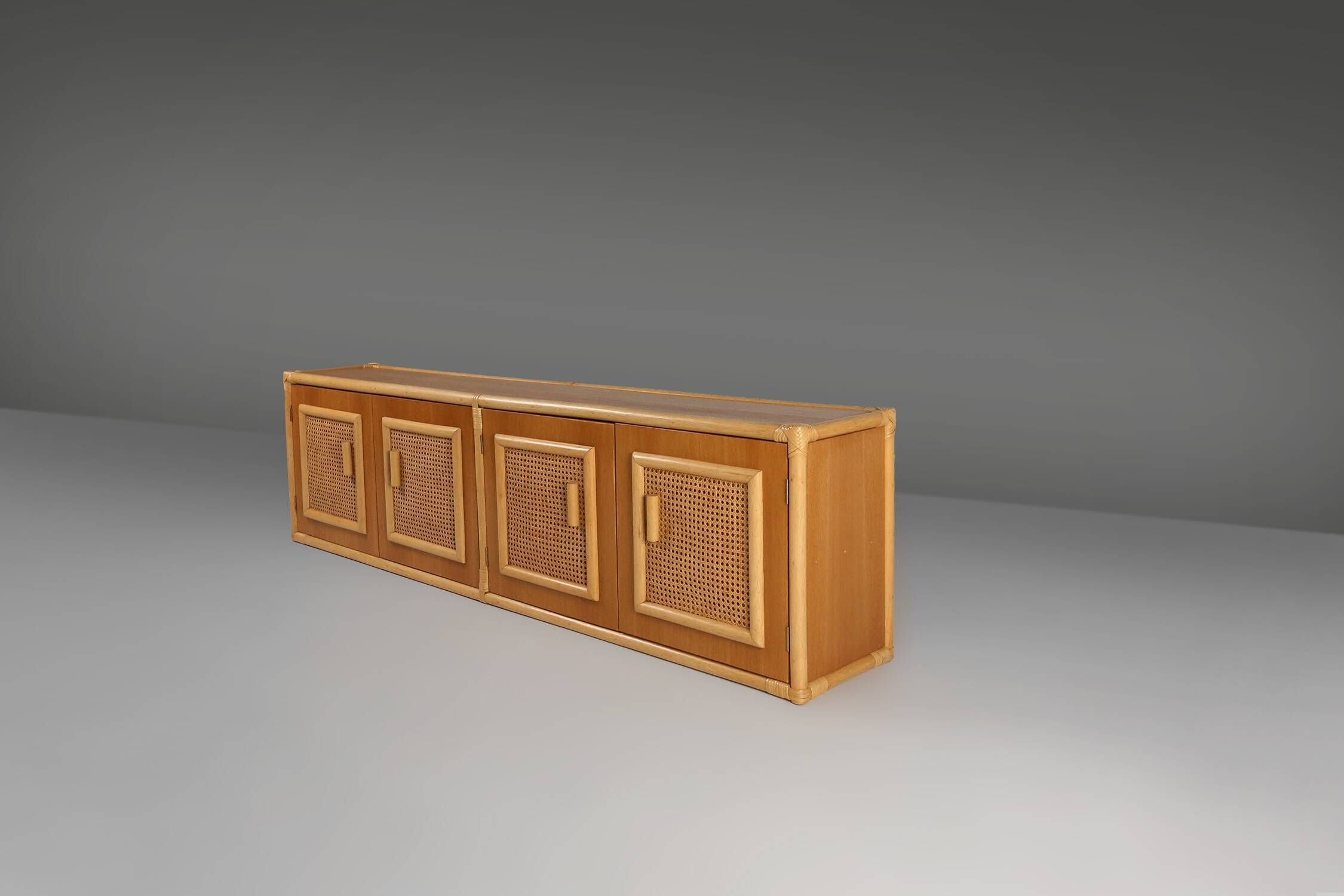 Four-door buffet in rattan and wood, France, 1960s