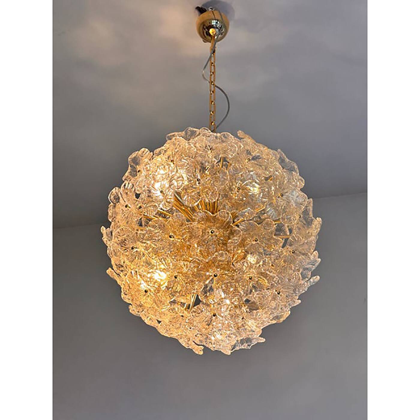 Transparent and Gold Lotus Glass Sputnik Chandelier