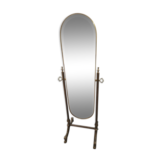 Brass psyche mirror, bevelled glass