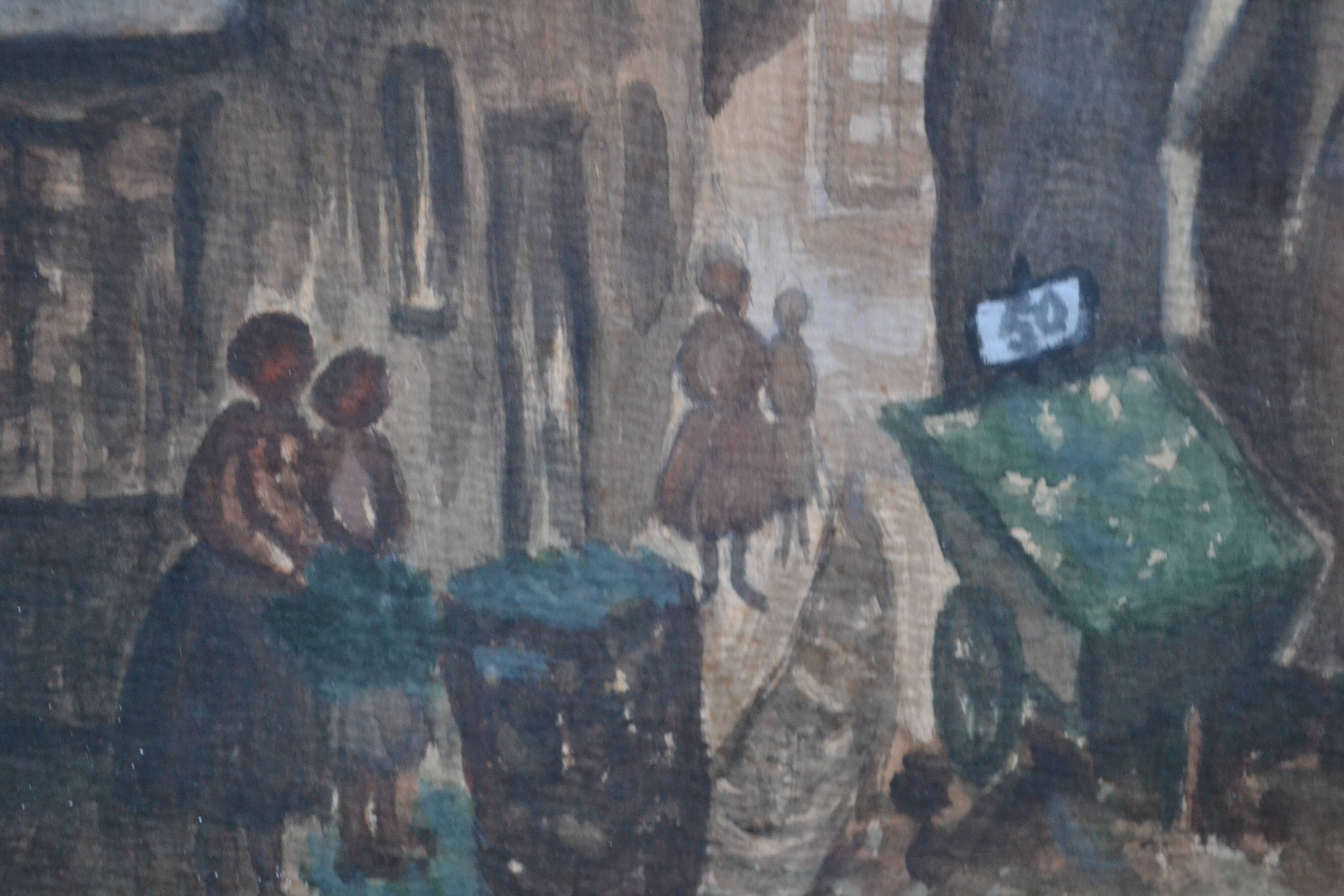 Ancient gouache painting rue brise miche le marais paris