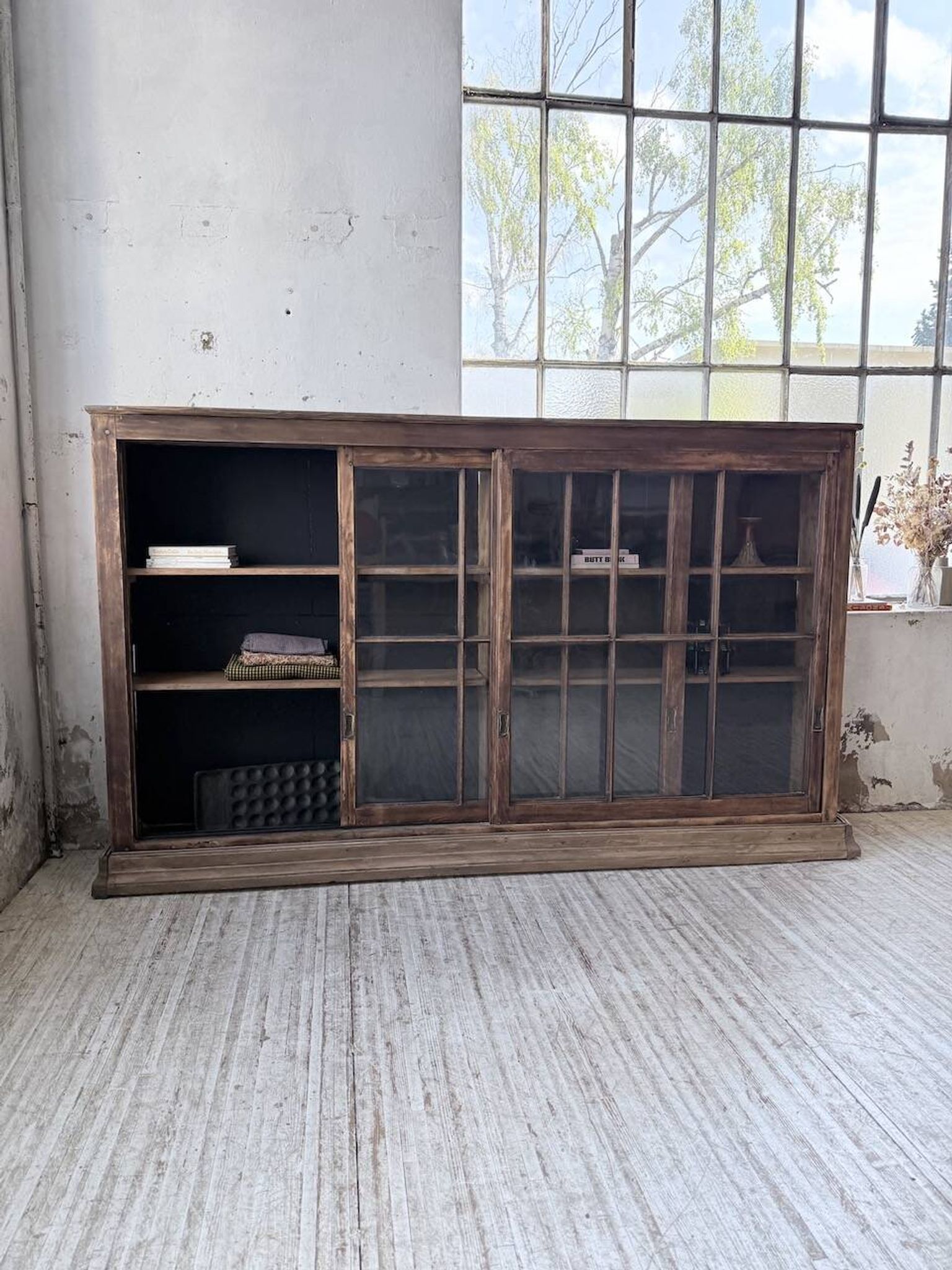 XXL industrial sideboard with glass doors