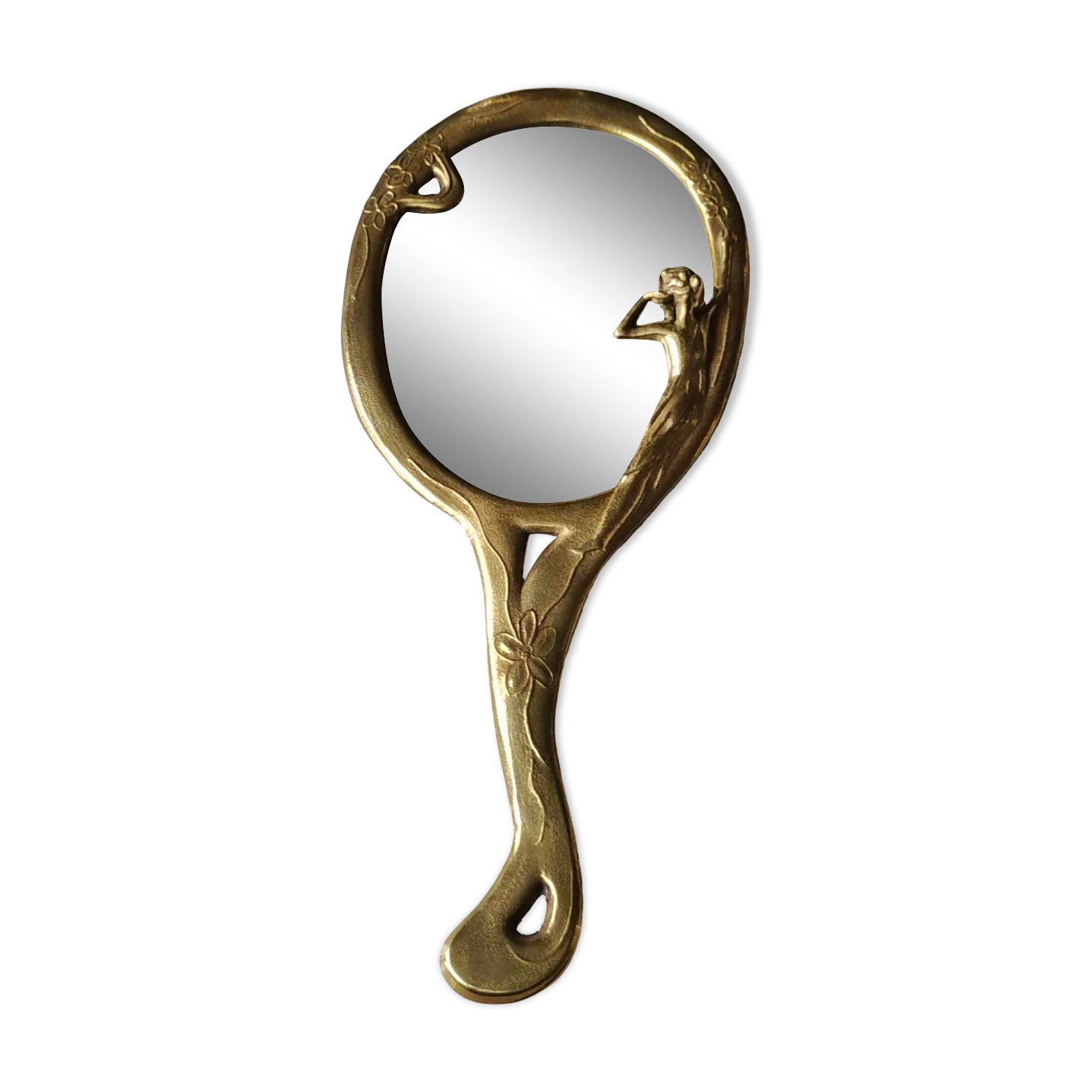 Miroir à main ovale en laiton