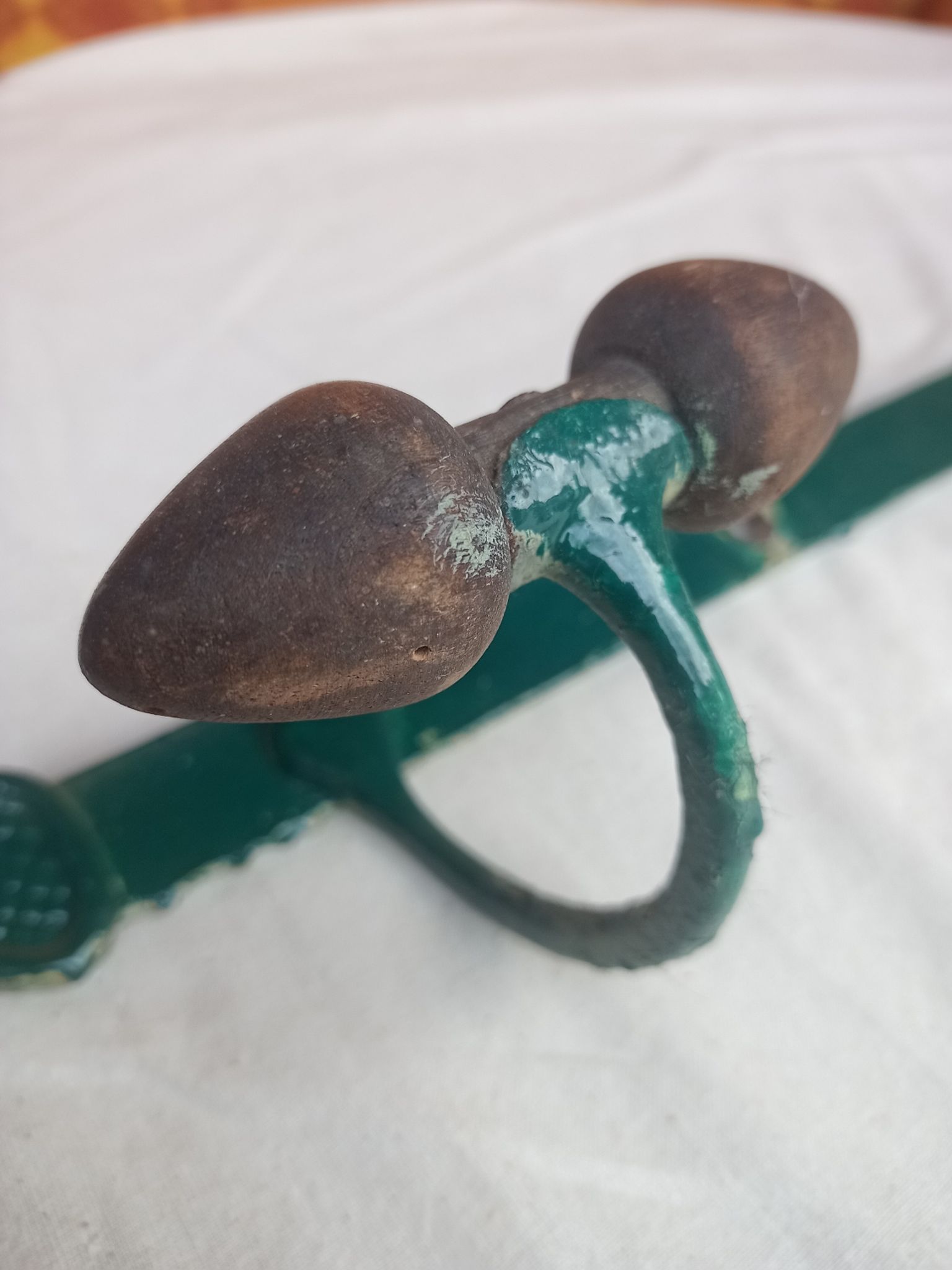 Wall coat rack in metal and old wood