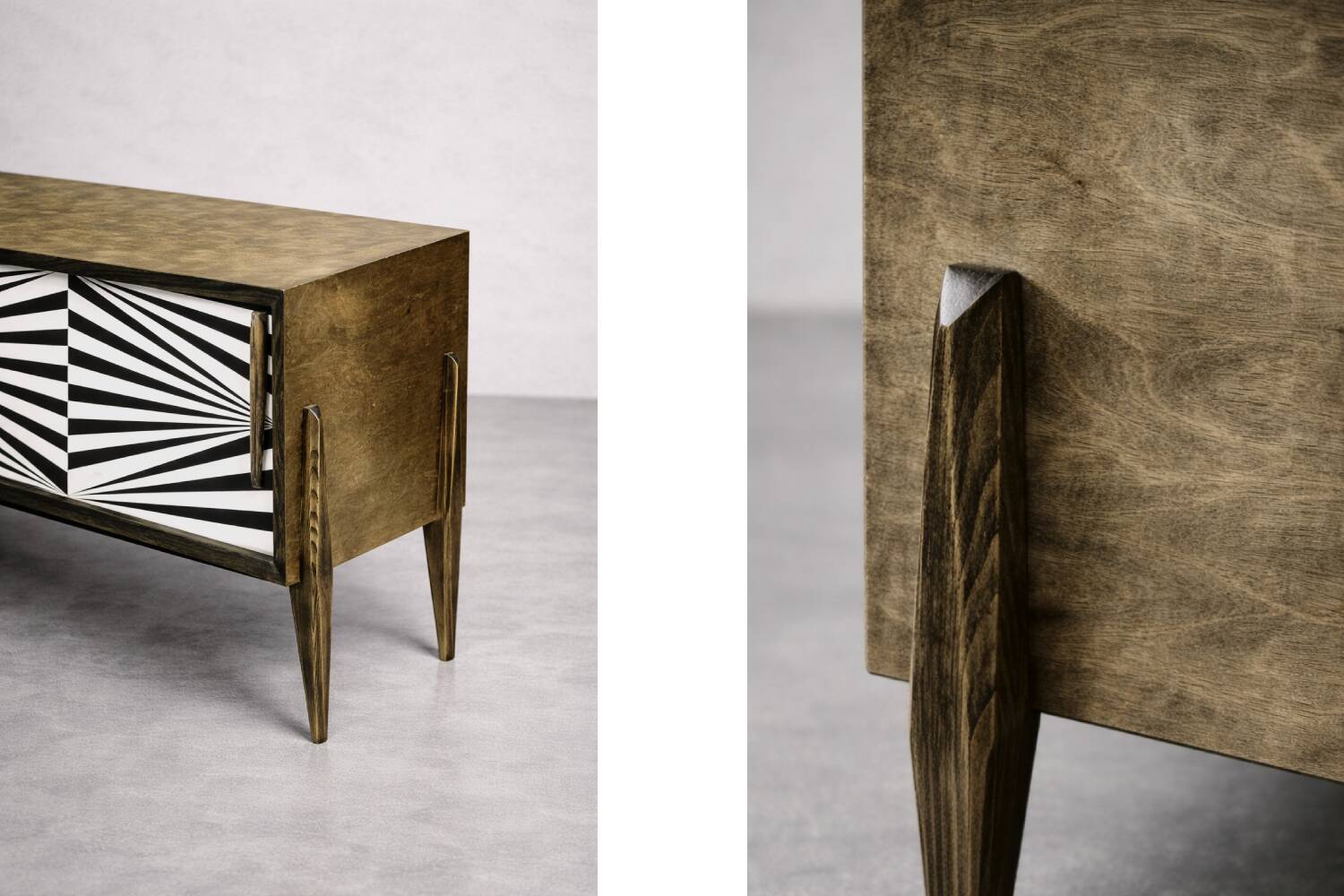 Scandinavian sideboard in birch with hand-painted op-art pattern, 1960s