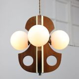 Lustre Mid-Century Scandinave en Chrome et Opaline, 1960s