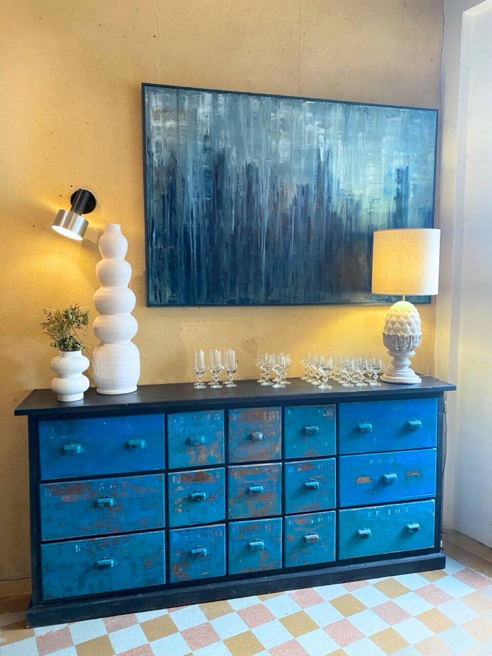Vintage drawer unit "Workshop Blue"