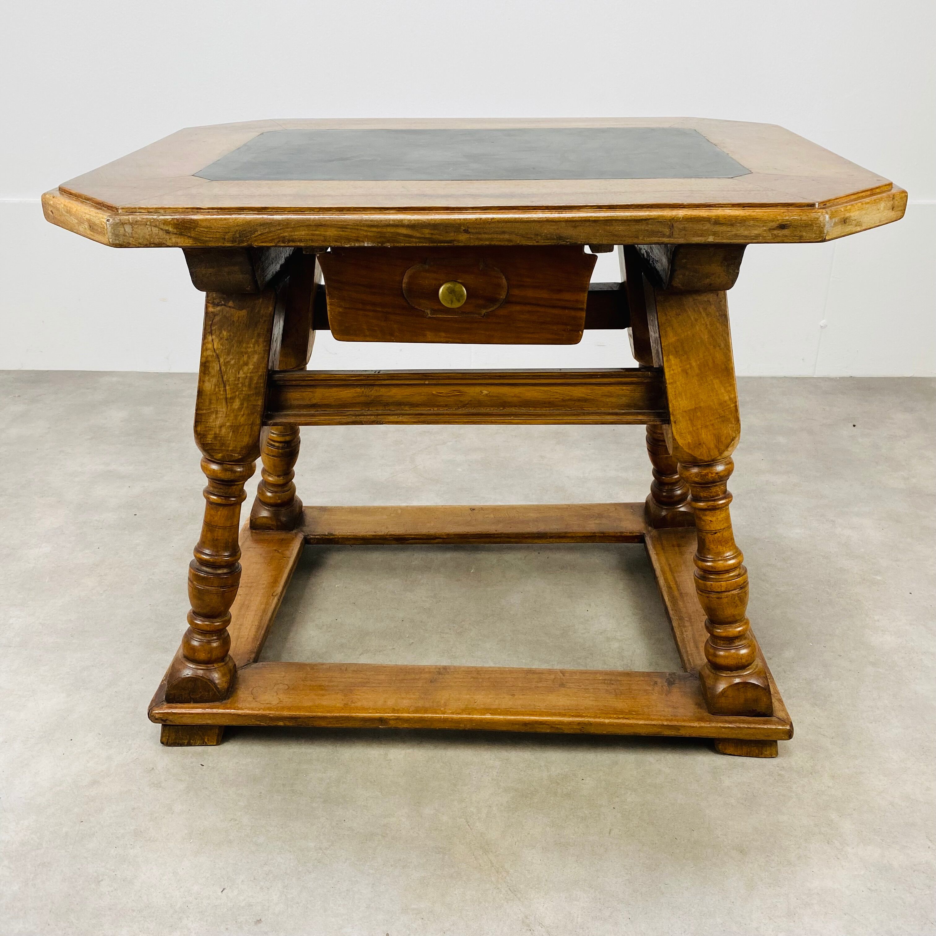Swiss wood and slate money changer table