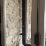 Charming vintage display cabinet in greige solid wood, castle charm.