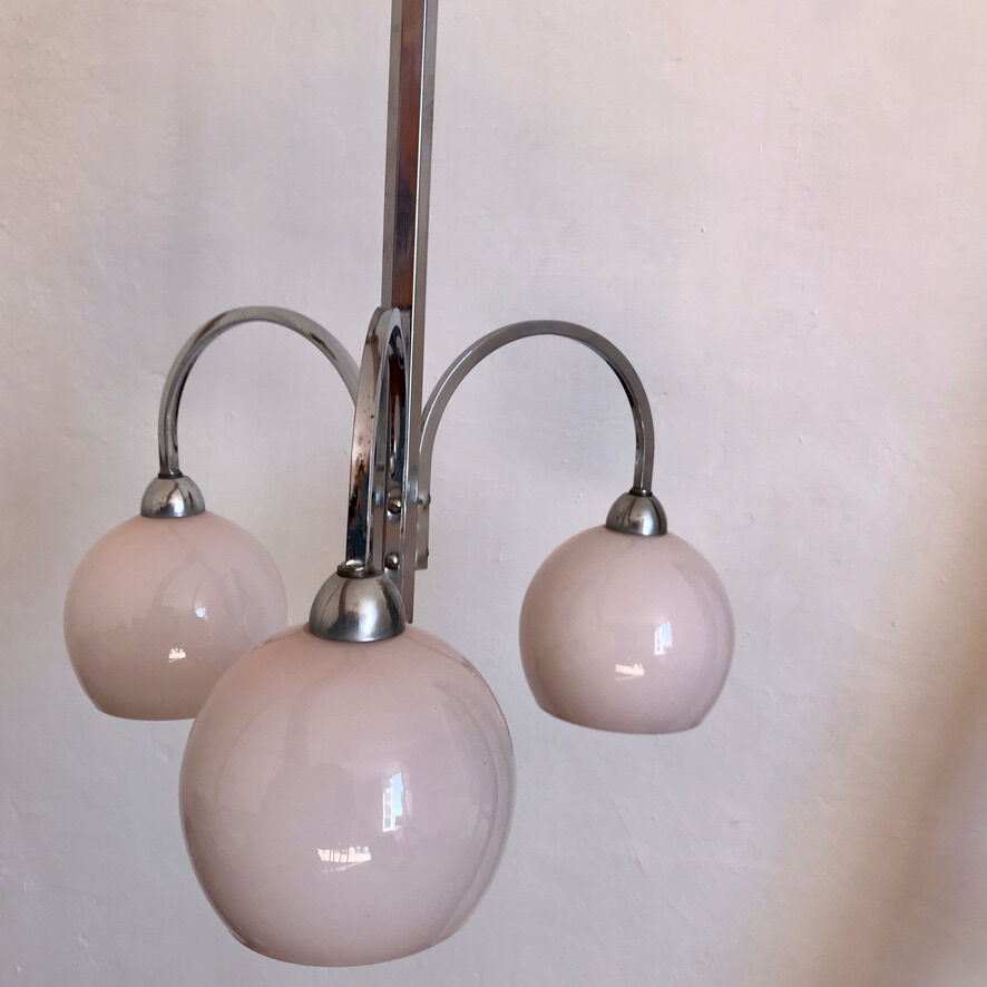 Suspension art deco en opaline rose