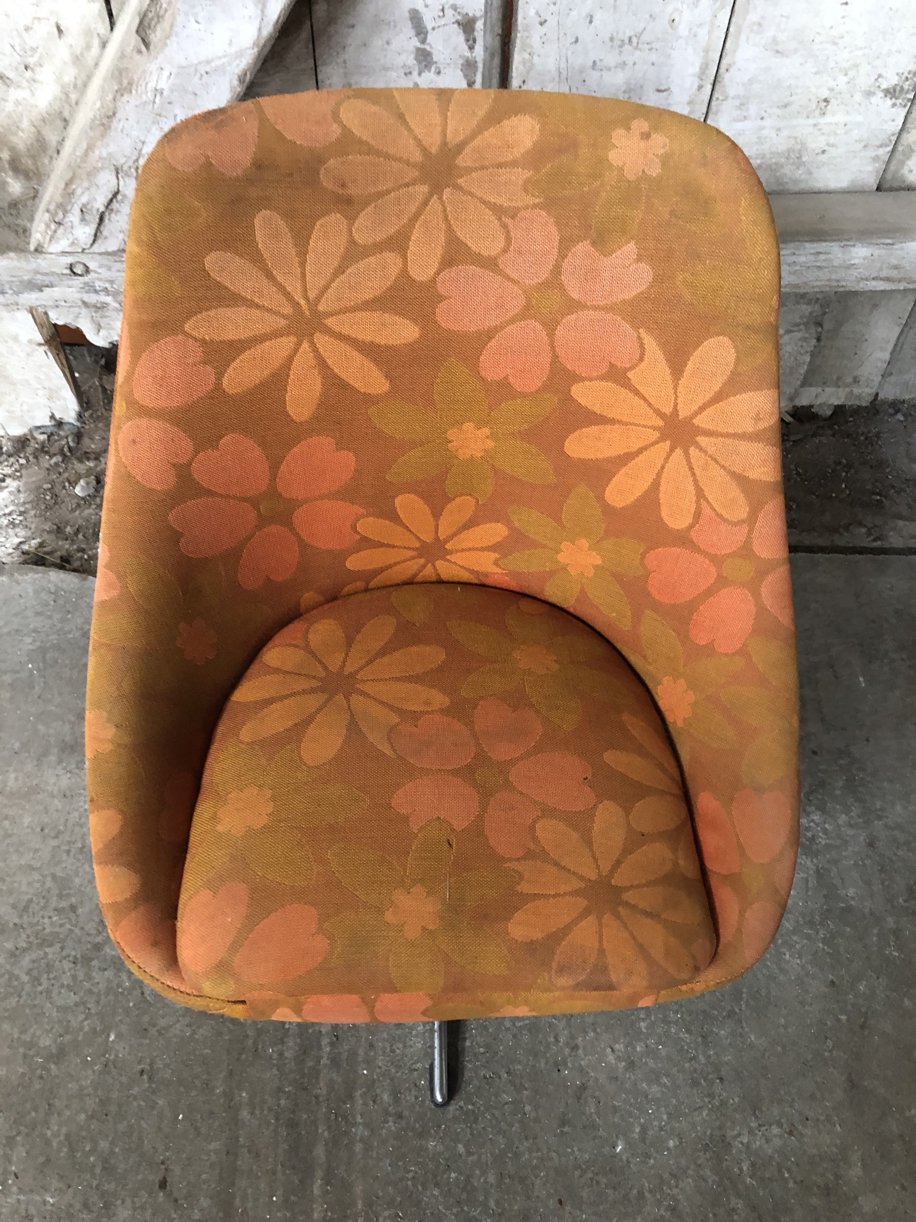Old chair shell fabric flowers orange