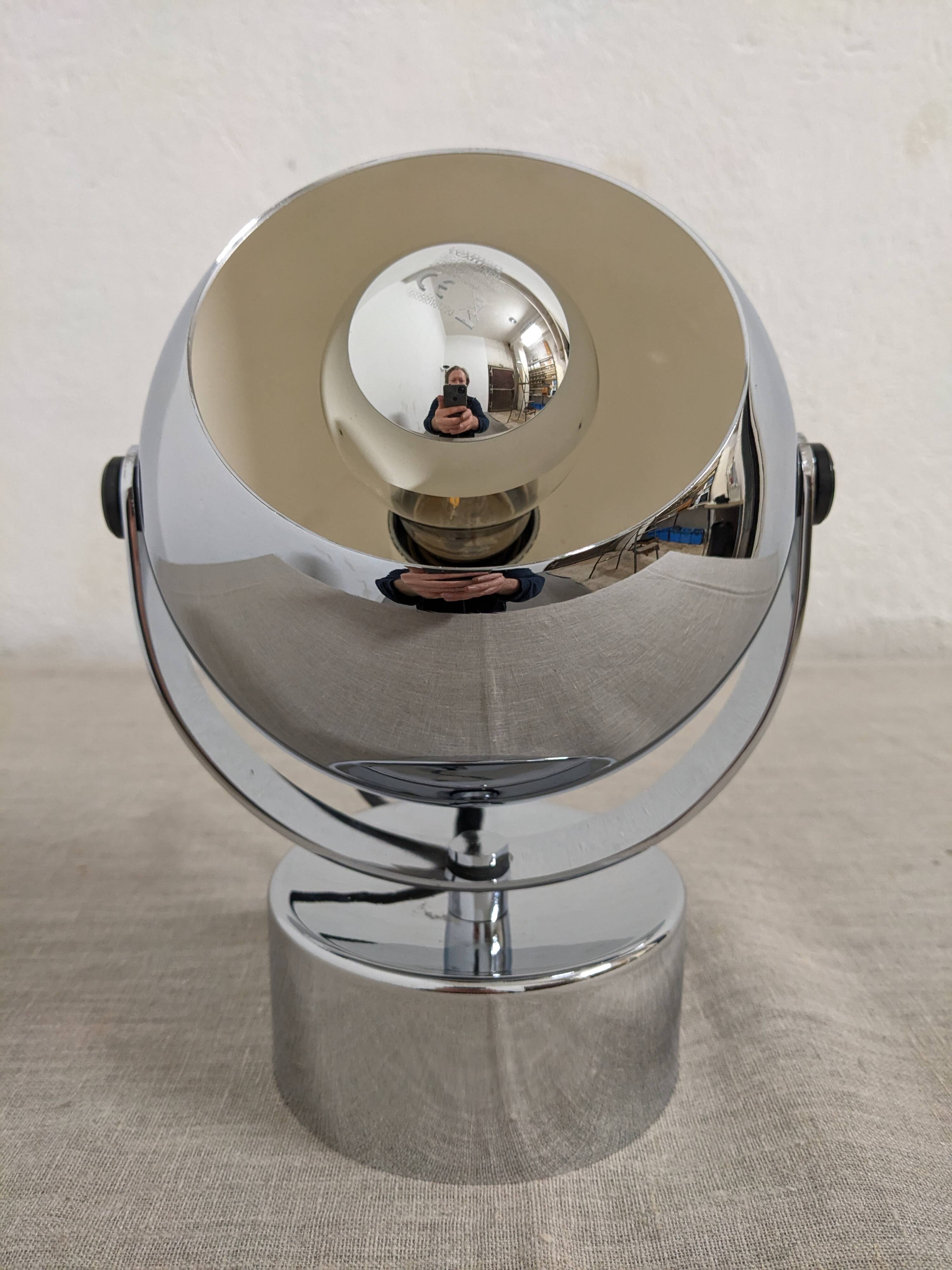 Eye ball lamp or wall light, chrome, space age, France circa 1970.