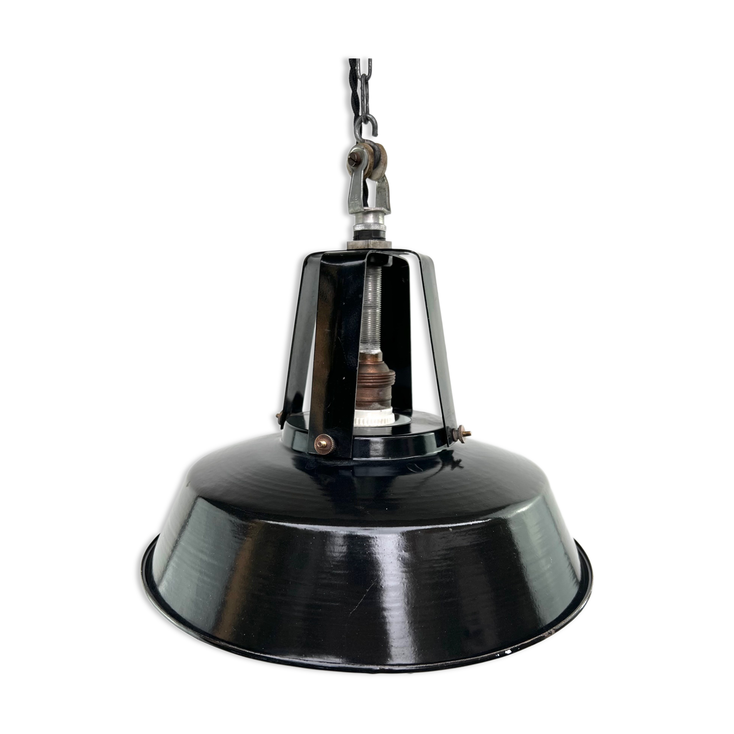 Hanging lamp sheet enamelled black color 1950