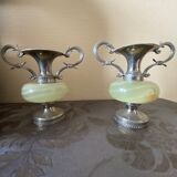 Pair of amphora in onyx and metal