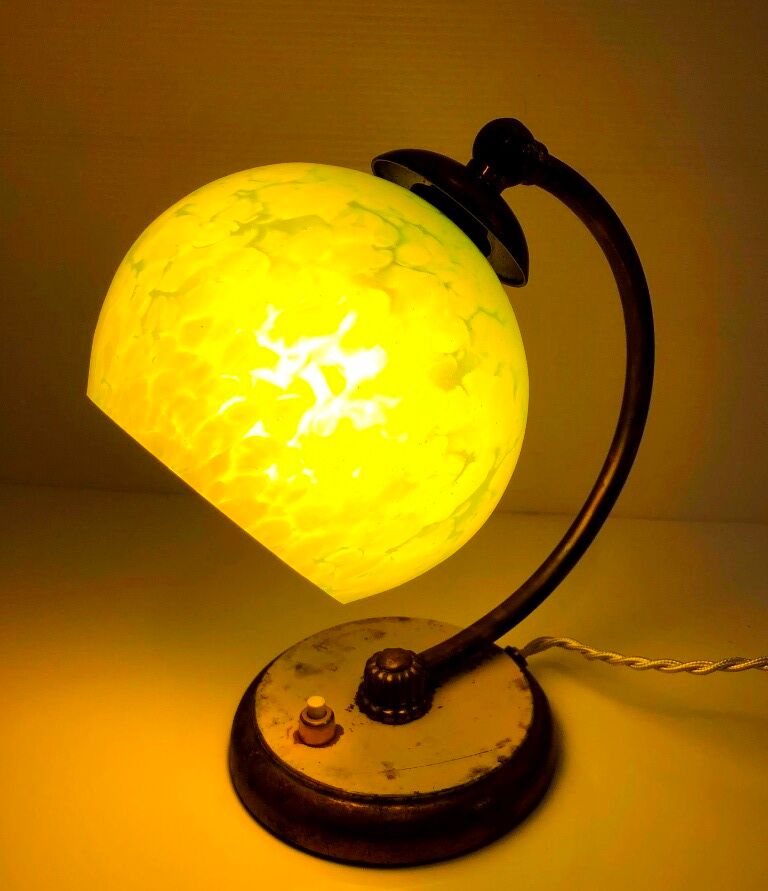 Brass table lamp, 30s-40s, clichy glass globe