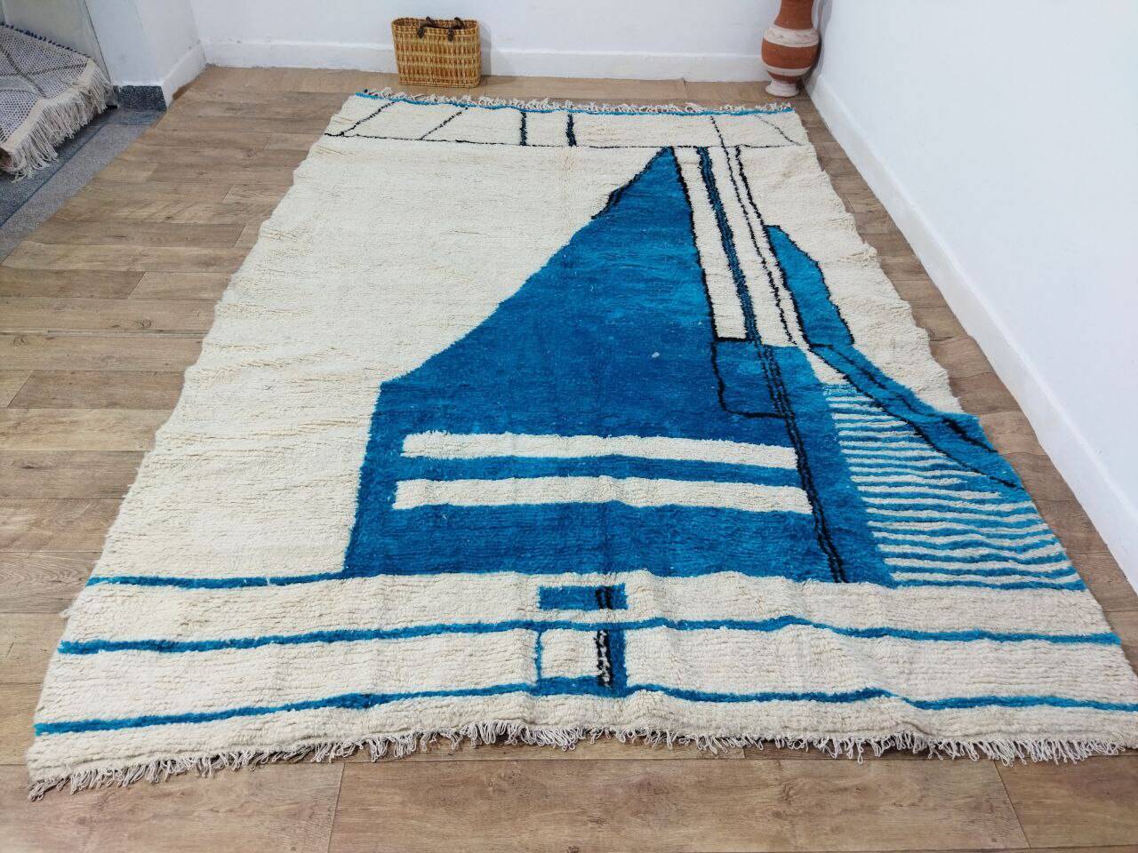 Handmade blue artisanal Moroccan Berber rug 310 X 215 CM