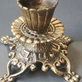Pair of Jewish/Hebrew Flambeau Candlesticks. Signed Israel. In old gold patinated brass