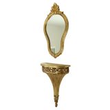 Gilded Baroque Style Mirror With Console Acanthus France