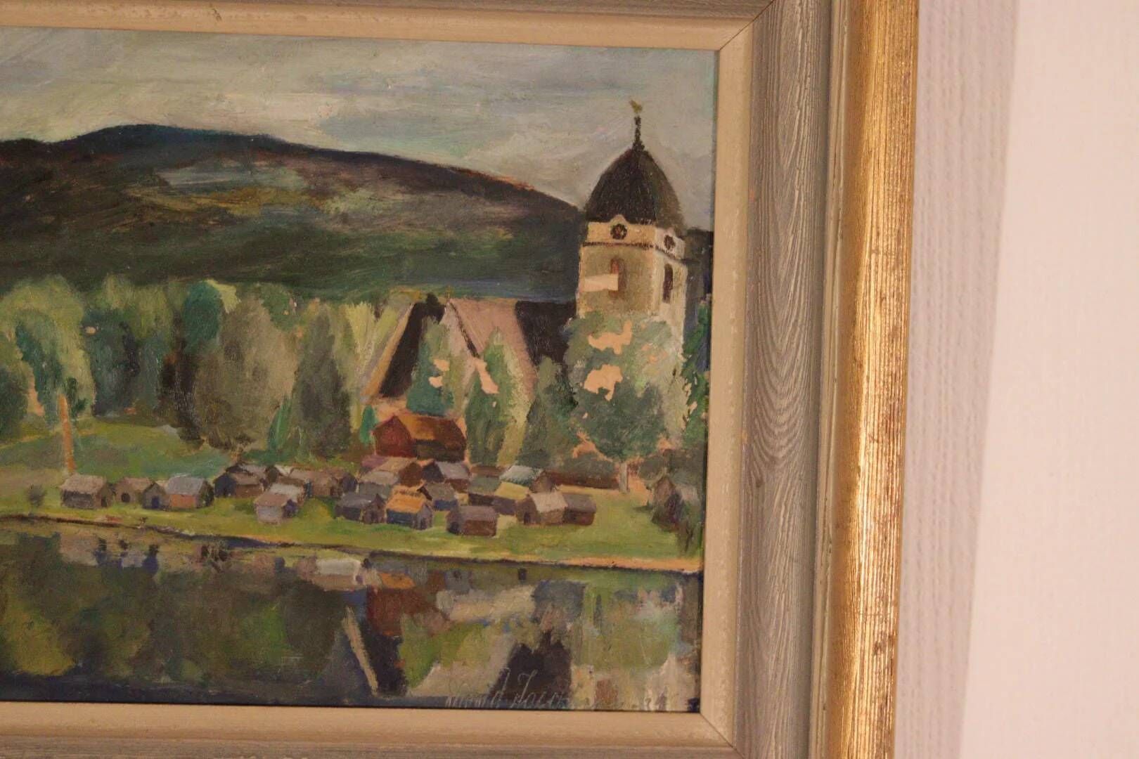 Original Swedish Oil on Panel – “Rural Village” by Astrid J – Vintage