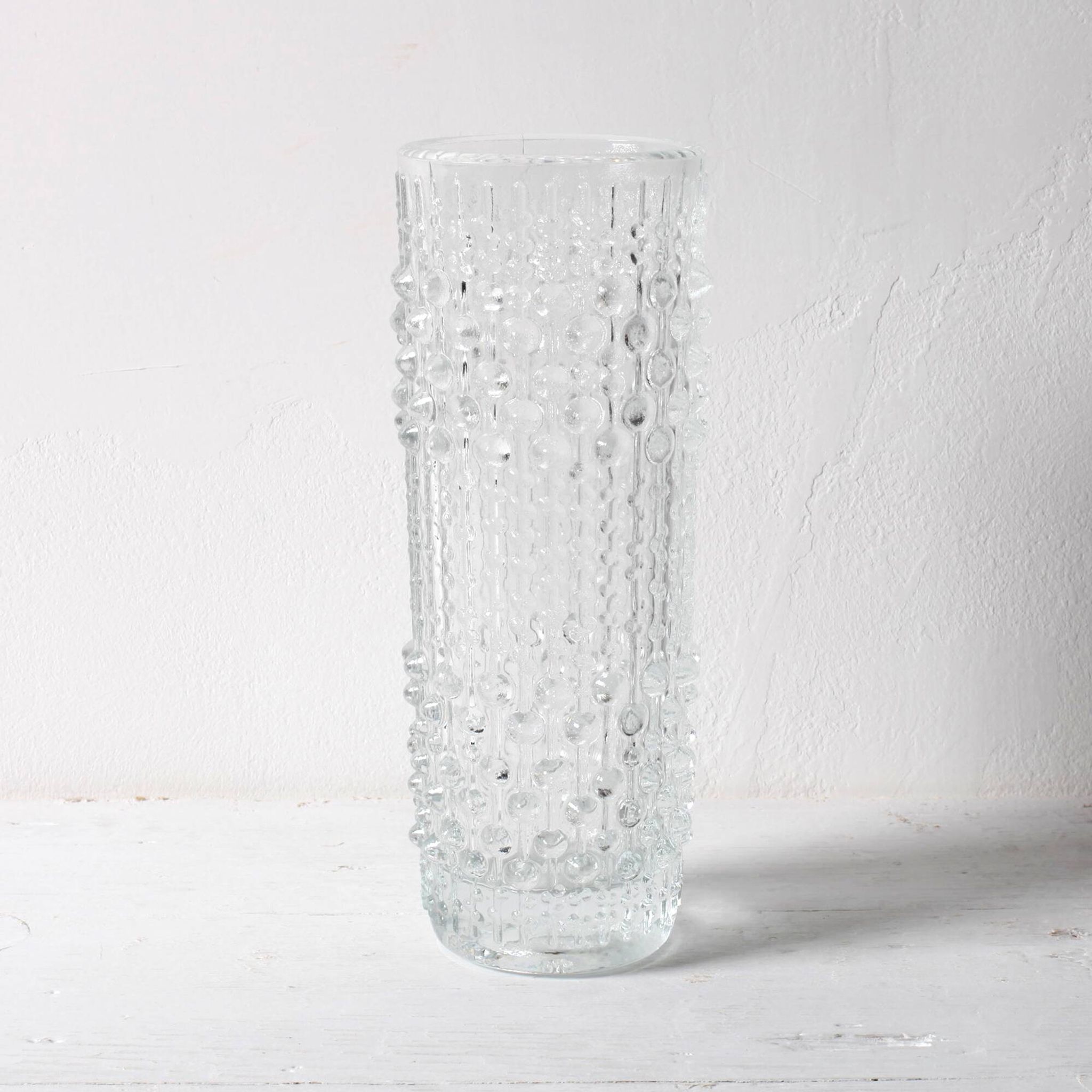 Vintage Clear Pressed Glass Vase: CandleWax Design, Czech Republic, 1972