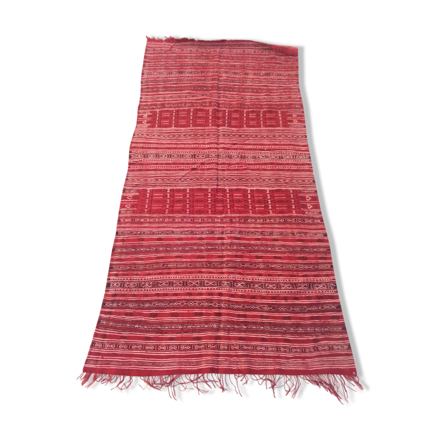 127 x 217 cm handmade Kilim rug in red and Black wool
