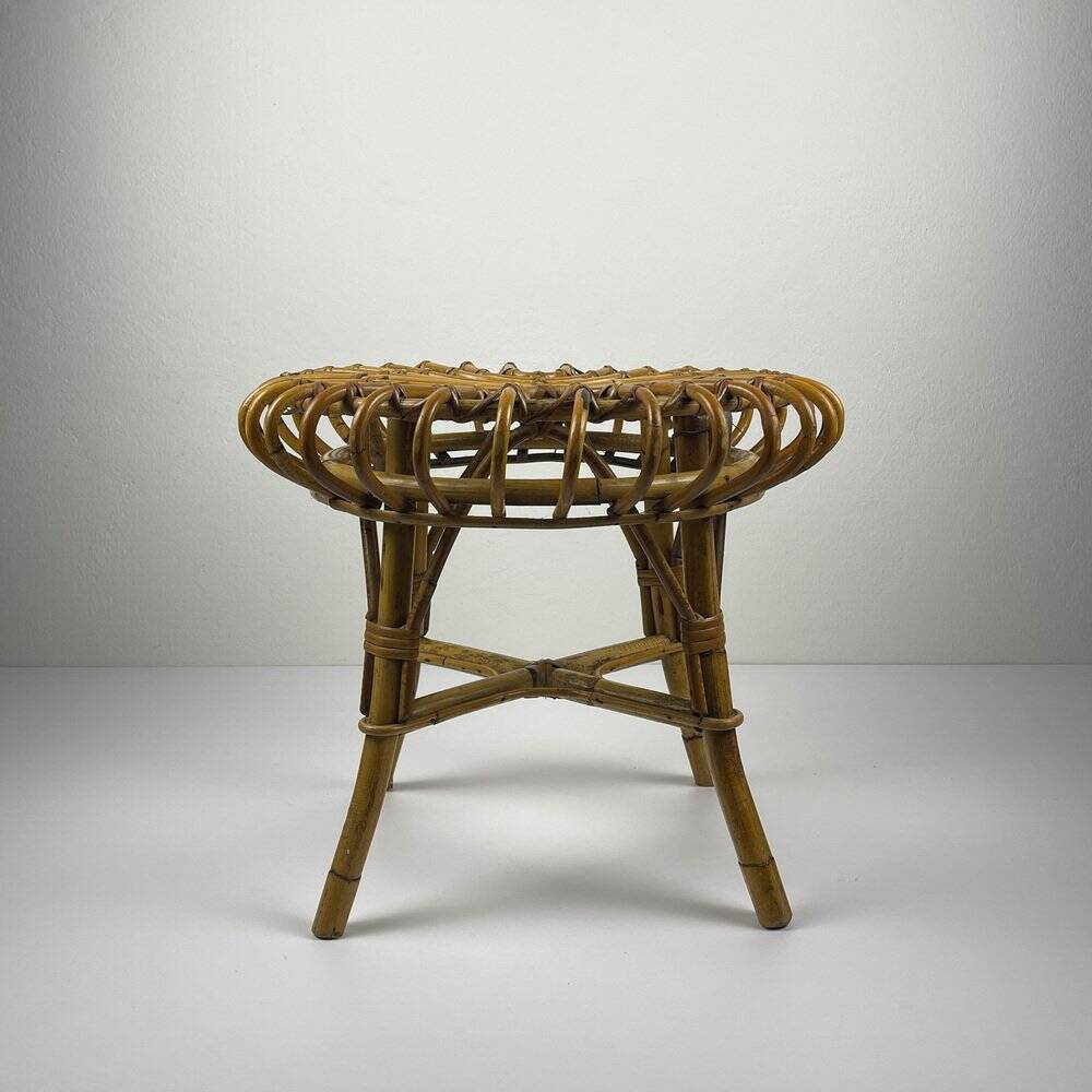 Vintage Rattan Stool attributed to Franco Albini, Italy, 1960s