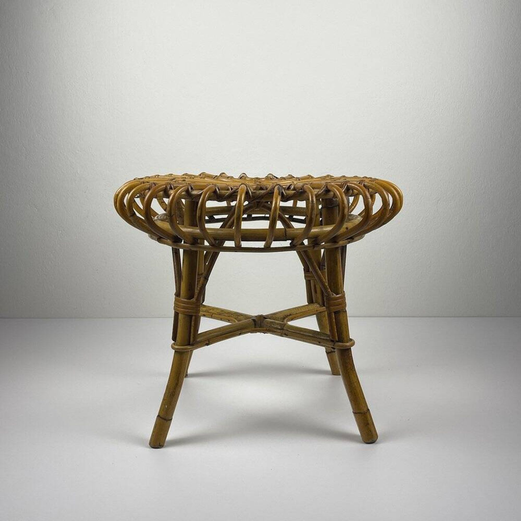 Vintage Rattan Stool attributed to Franco Albini, Italy, 1960s