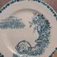 Dessert plate in ironstone Clairefontaine model Buffon blue with old landscape decoration.