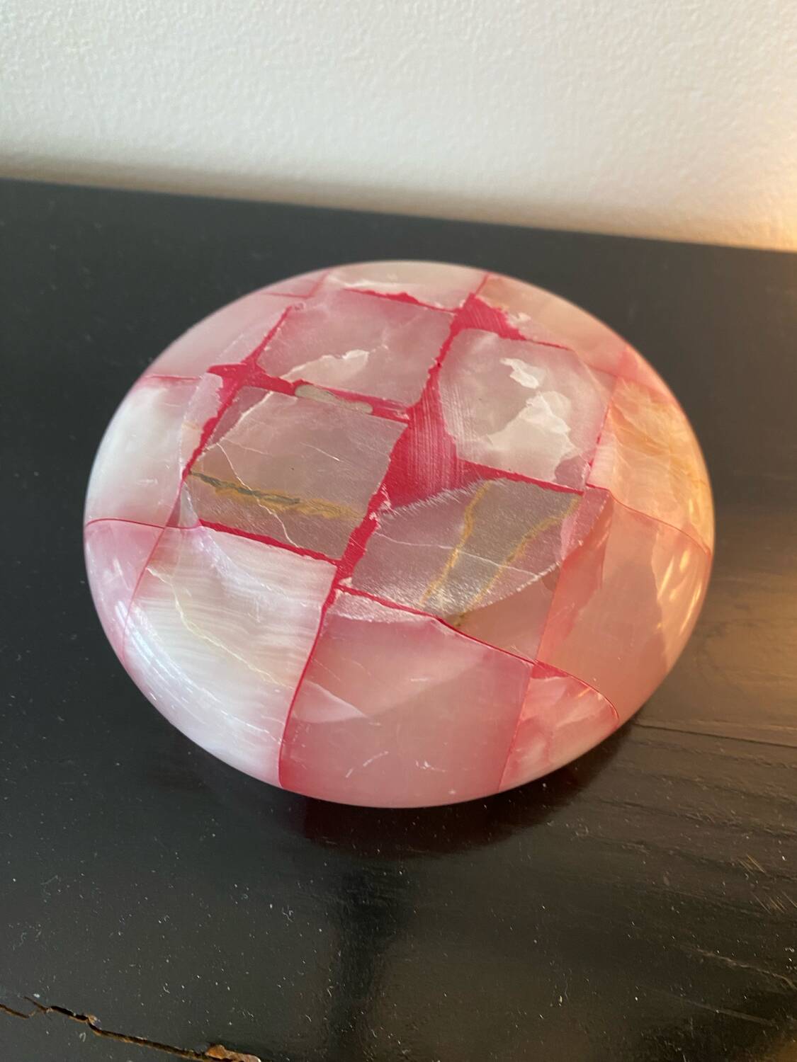 Pink and white onyx ashtray