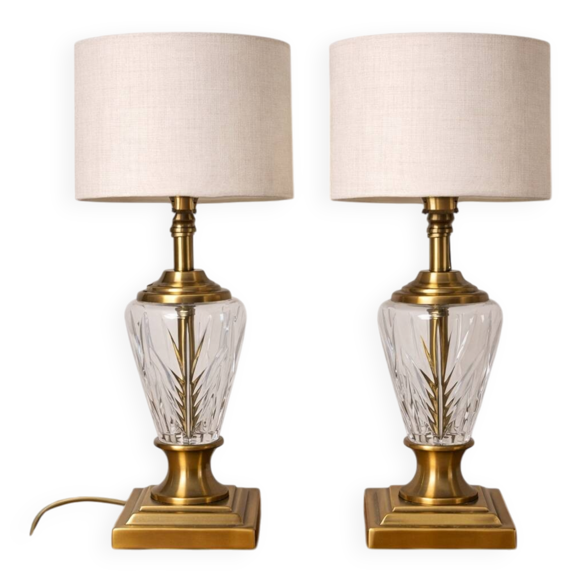 Pair of lamp bases in brass and cut glass.