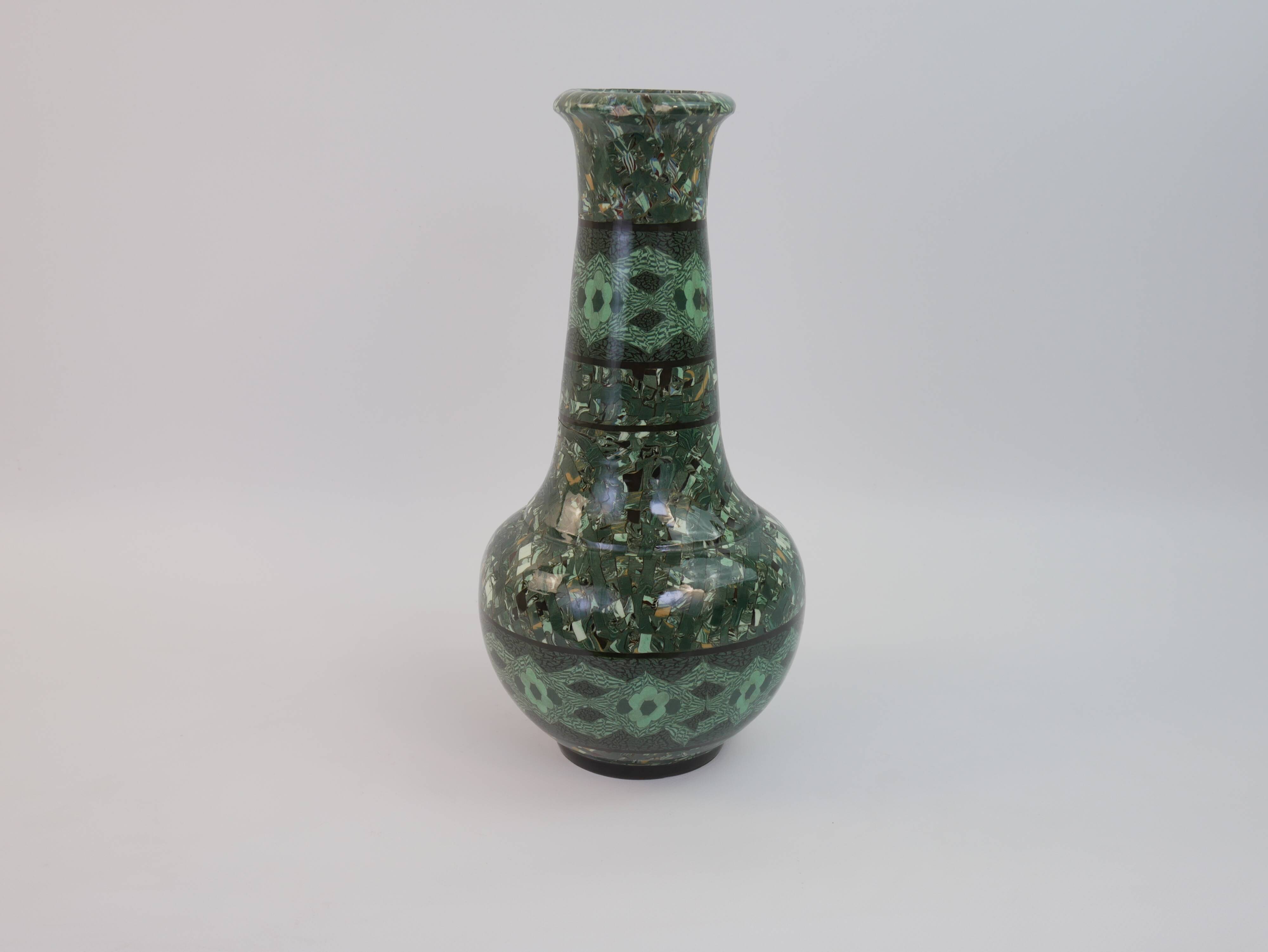 Grand vase en céramique terre-mêlée verte de Jean Gerbino Vallauris