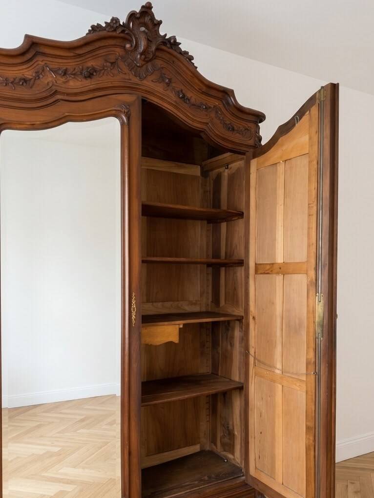 Antique two-door mirror wardrobe Louis XV in wood