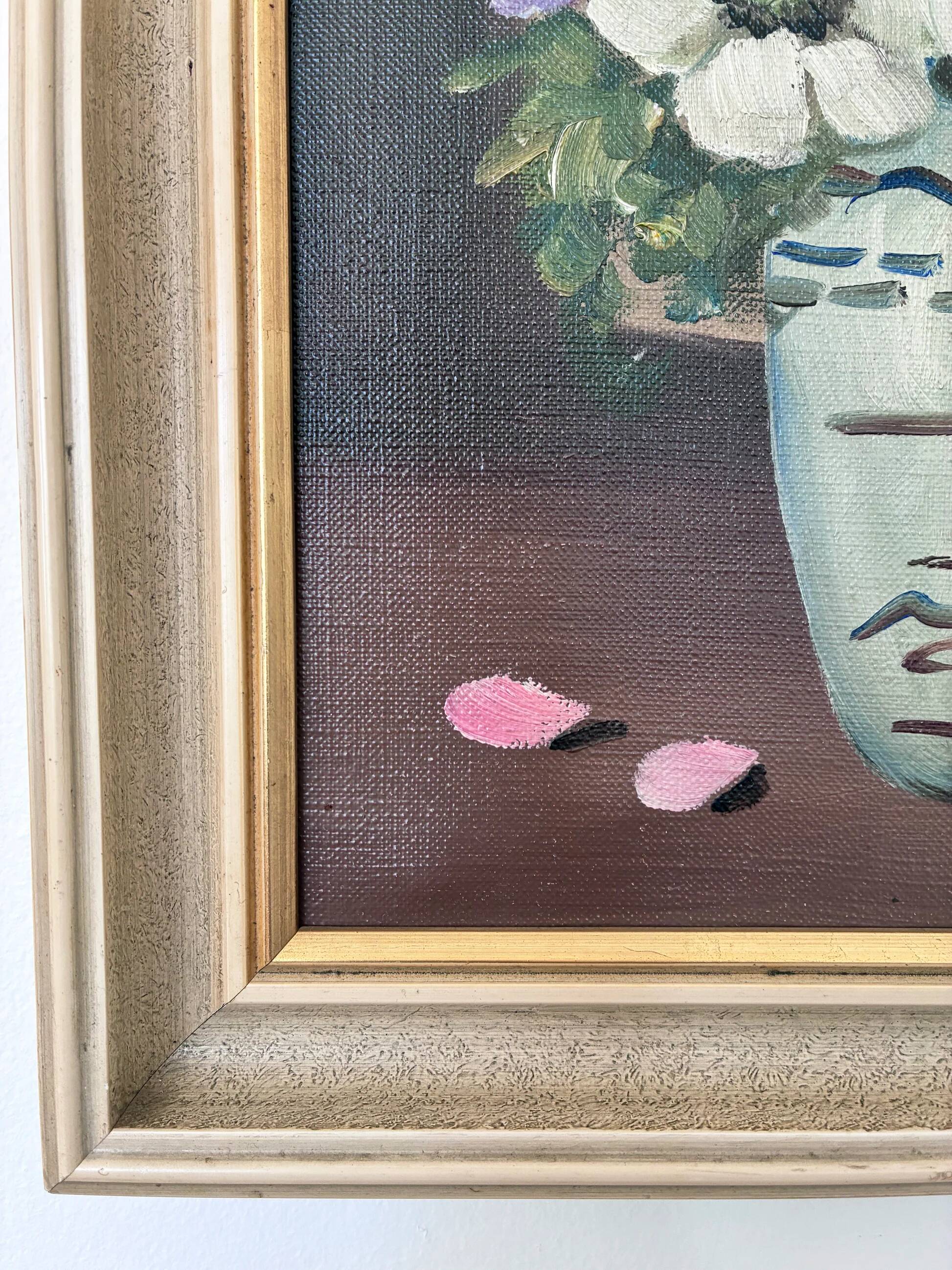 Vintage original flower oil painting, signed floral still life