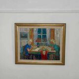 Original mid-century Swedish oil on canvas – “Family” by Eric With – vintage & framed – 75 × 91 cm (29.5" × 35.8")