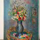 Bouquet of flowers with poppies, oil on canvas signed