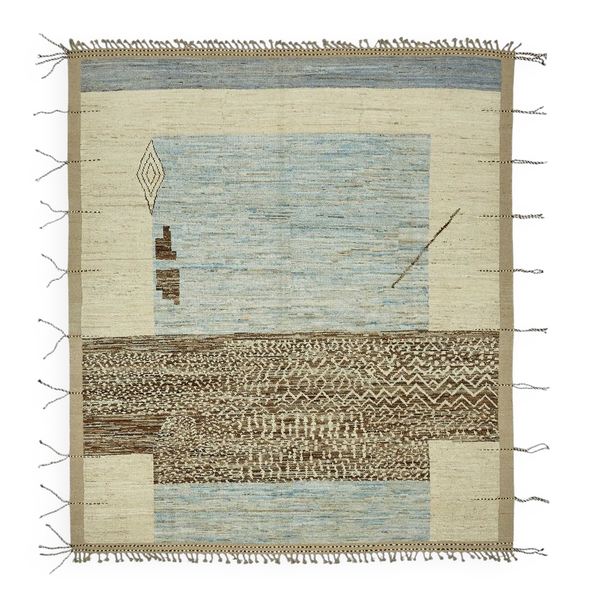 Handwoven Turkish Rustic 261 cm x 302 cm Beige Wool Carpet