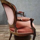 Very large Louis XV style mahogany banquette with medallions from the 19th century.