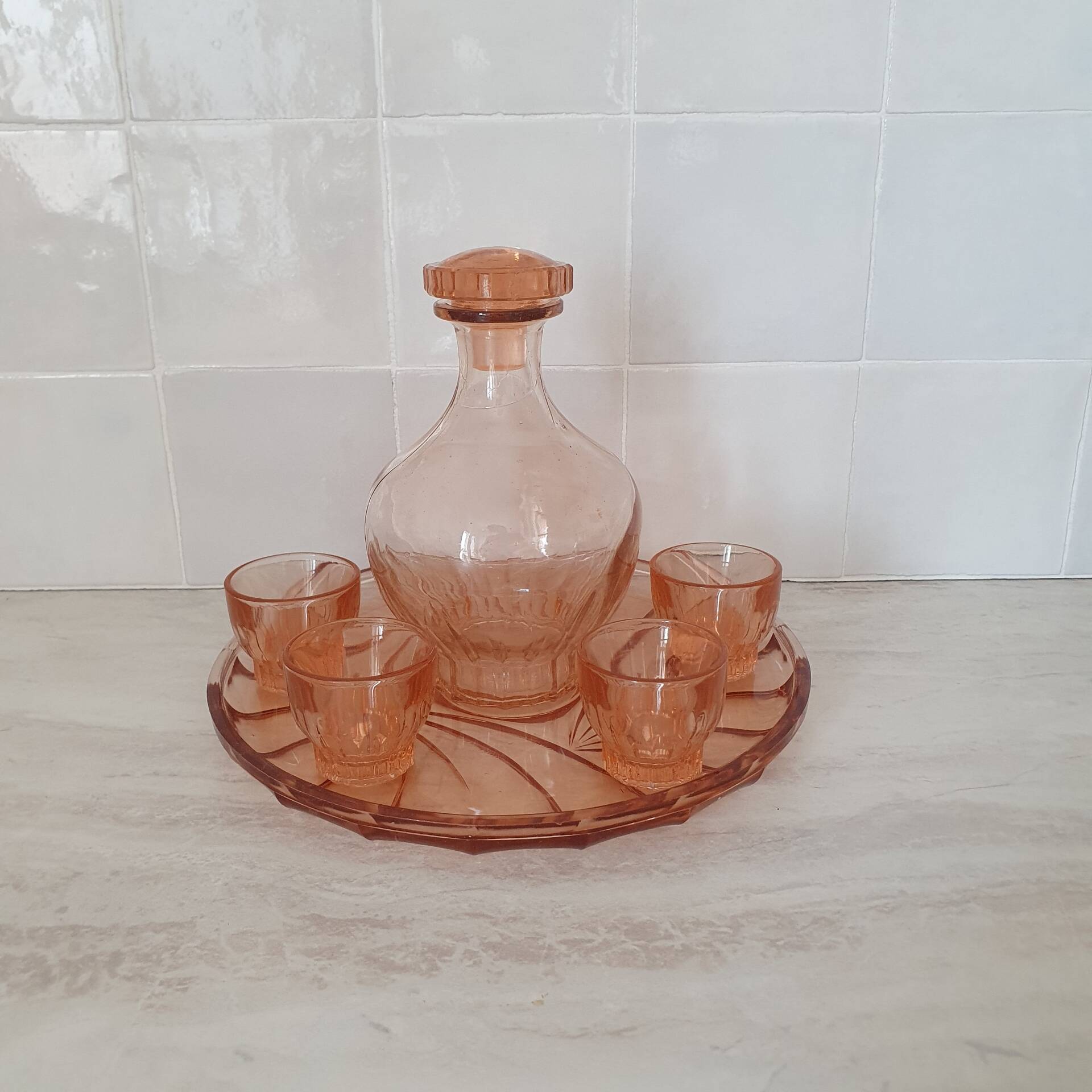 Jug and 4 glasses on Rosaline tray / Liqueur service