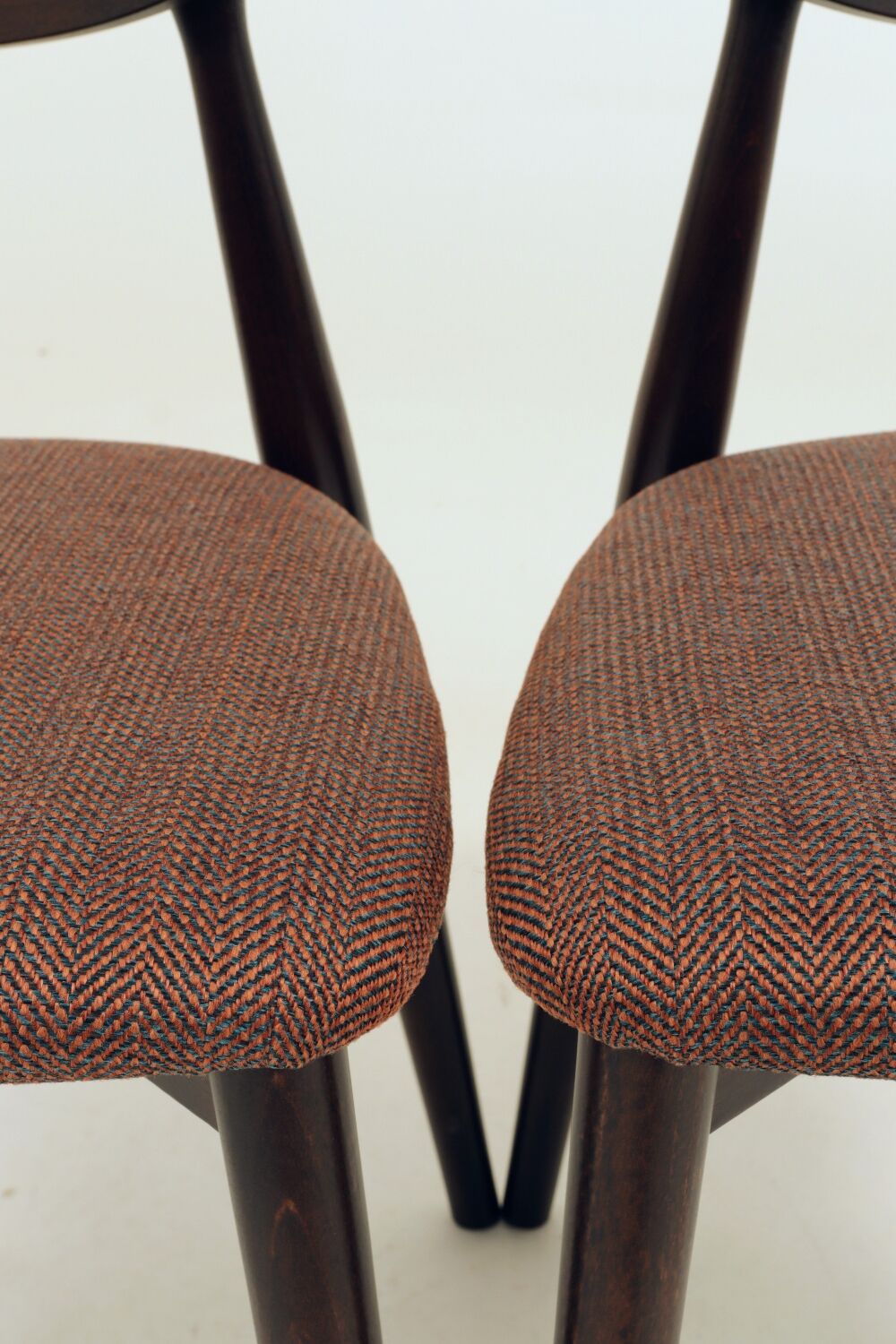 Set of 4 Modern Beech Wood Dining Chair, Herringbone terracota fabric