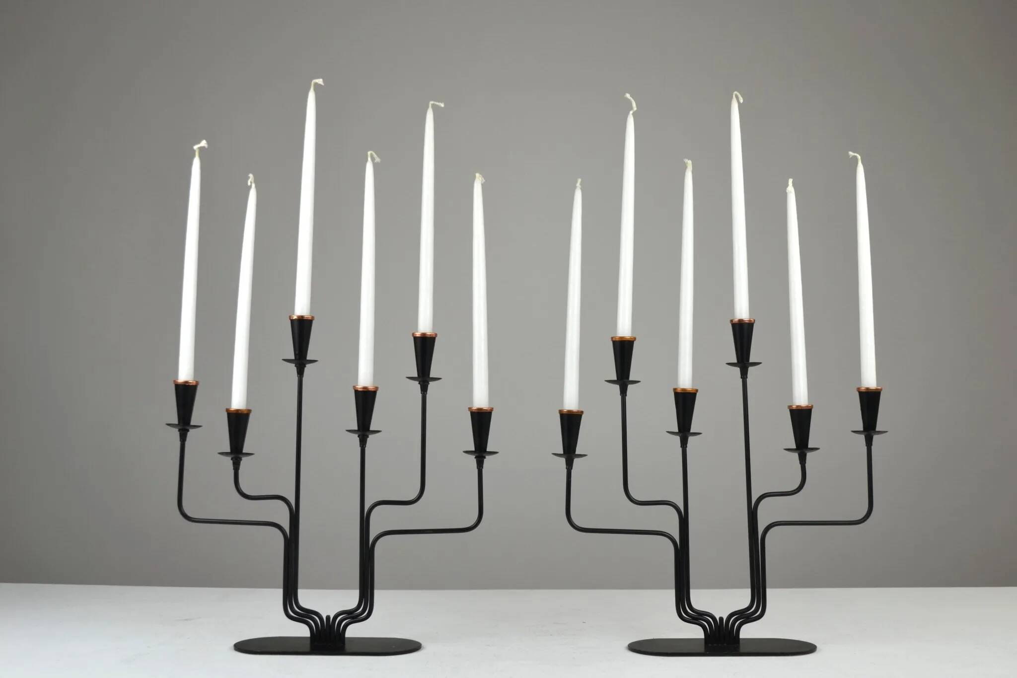 Pair of Six-Candle Candelabras — Gunnar Ander for Ystad-Metall, Sweden, 1960s