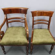 French Art Deco walnut dining chair set with armchairs, France 1930s
