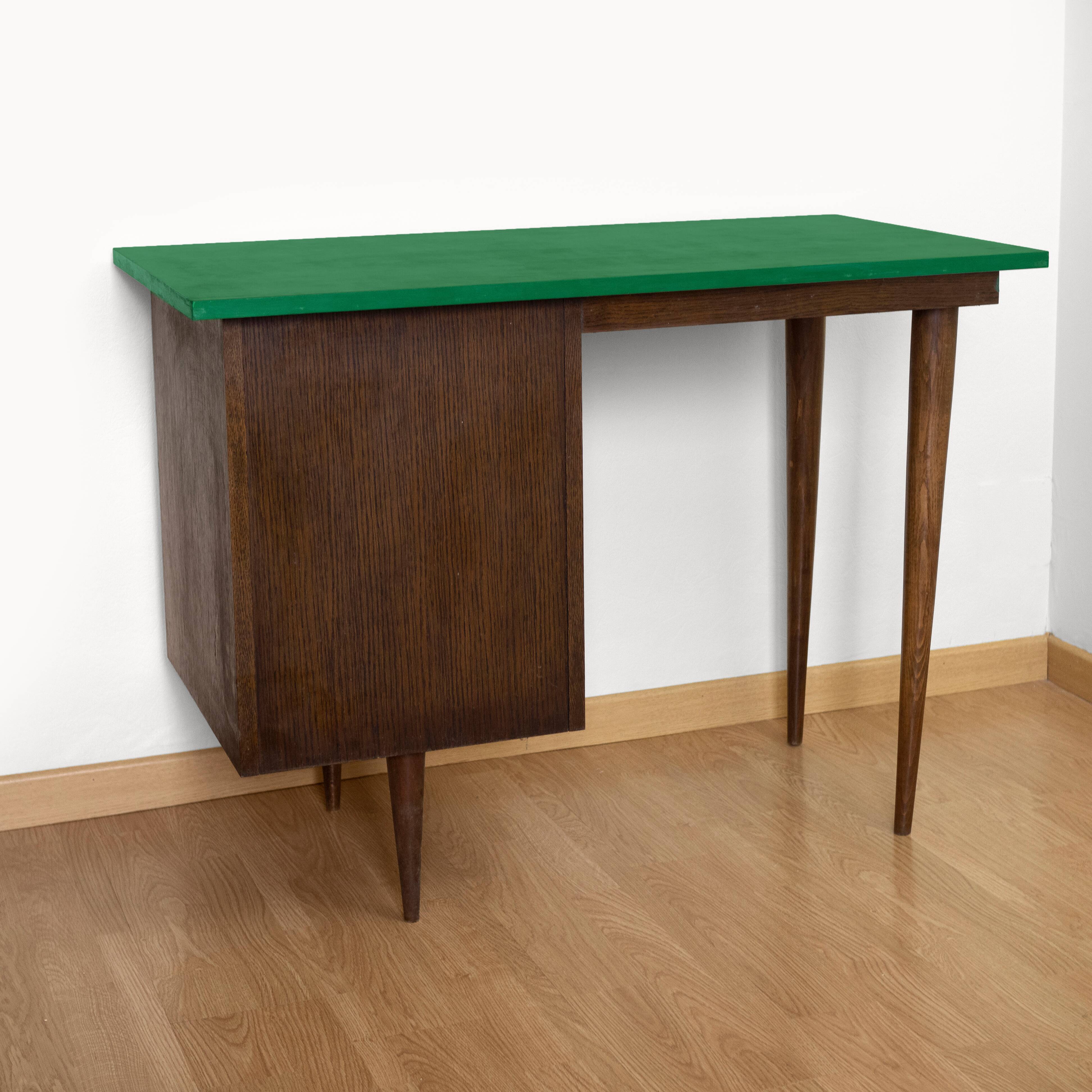 70s wooden desk with green tray