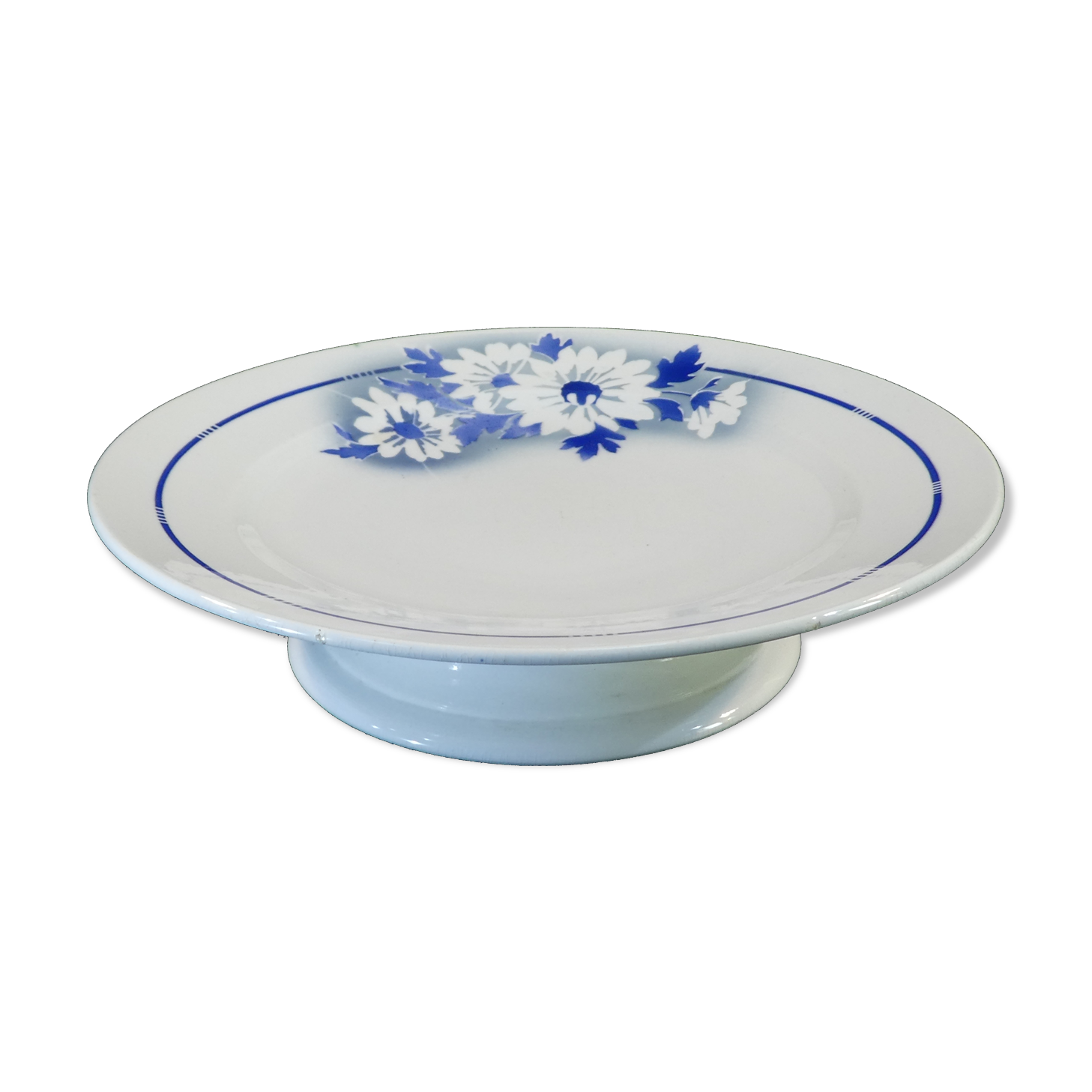 Compotier en faience de St AMAND décor blue flower