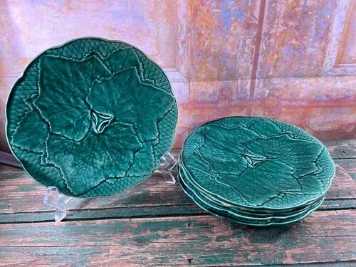 Gien Primefleur green barbotine plates set of 6, 21cm
