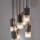 Vintage waterfall chandelier, 7 chrome and glass
