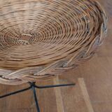 vintage wicker gueridon with a black metal tripod base from the 1960s